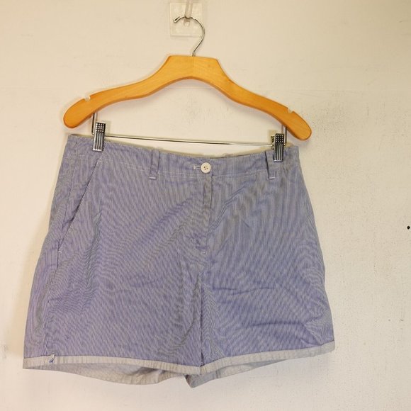 Talbots Shorts 10 Blue Mid Rise Striped Chino Zip Fly Pockets Casual‎ Nautical - Picture 1 of 8
